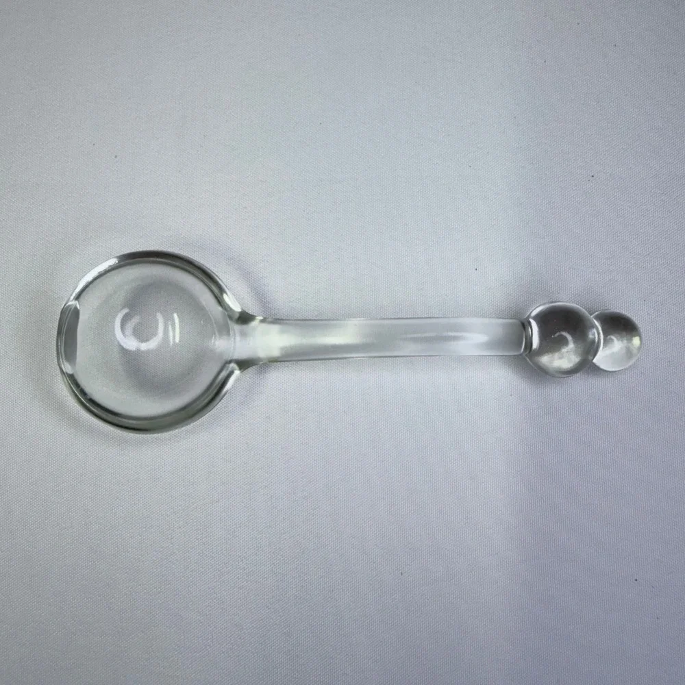 Vintage Glass Salt Spoon Kitchenware Clear Two Beaded Handle Condiment Scoop EUC